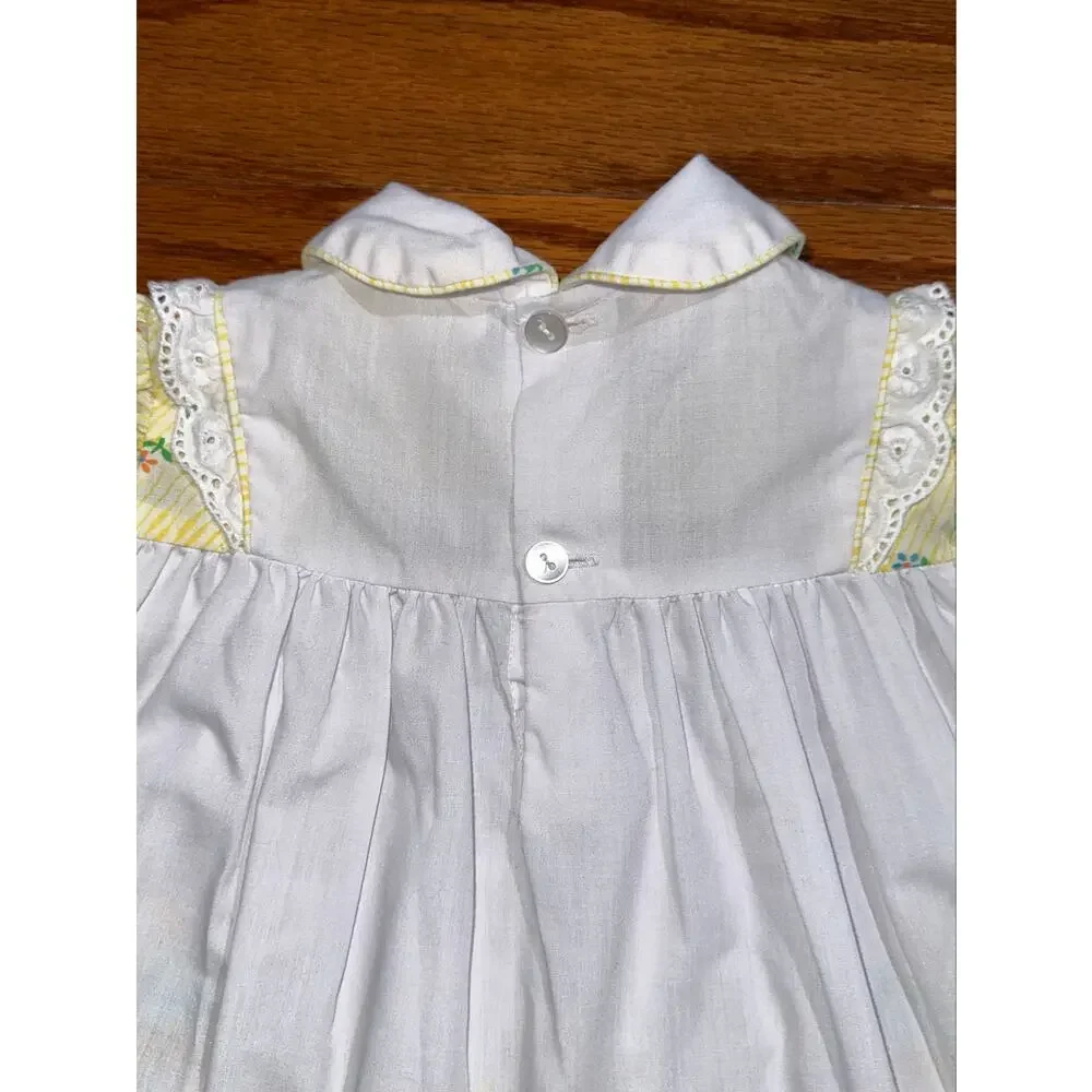 Vintage Baby Girls Prairie Cottage Embroidered Floral Ruffle Dress Size 9M